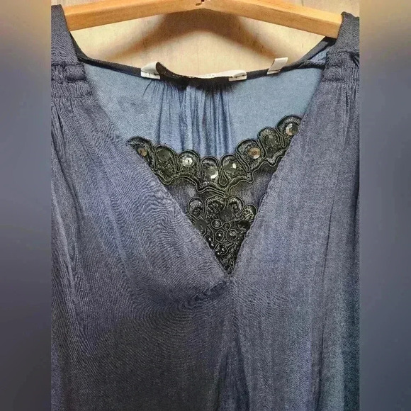 Rebecca Taylor The Neck Sateen Blouse Navy Blue Size Small Women’s - Picture 2 of 8